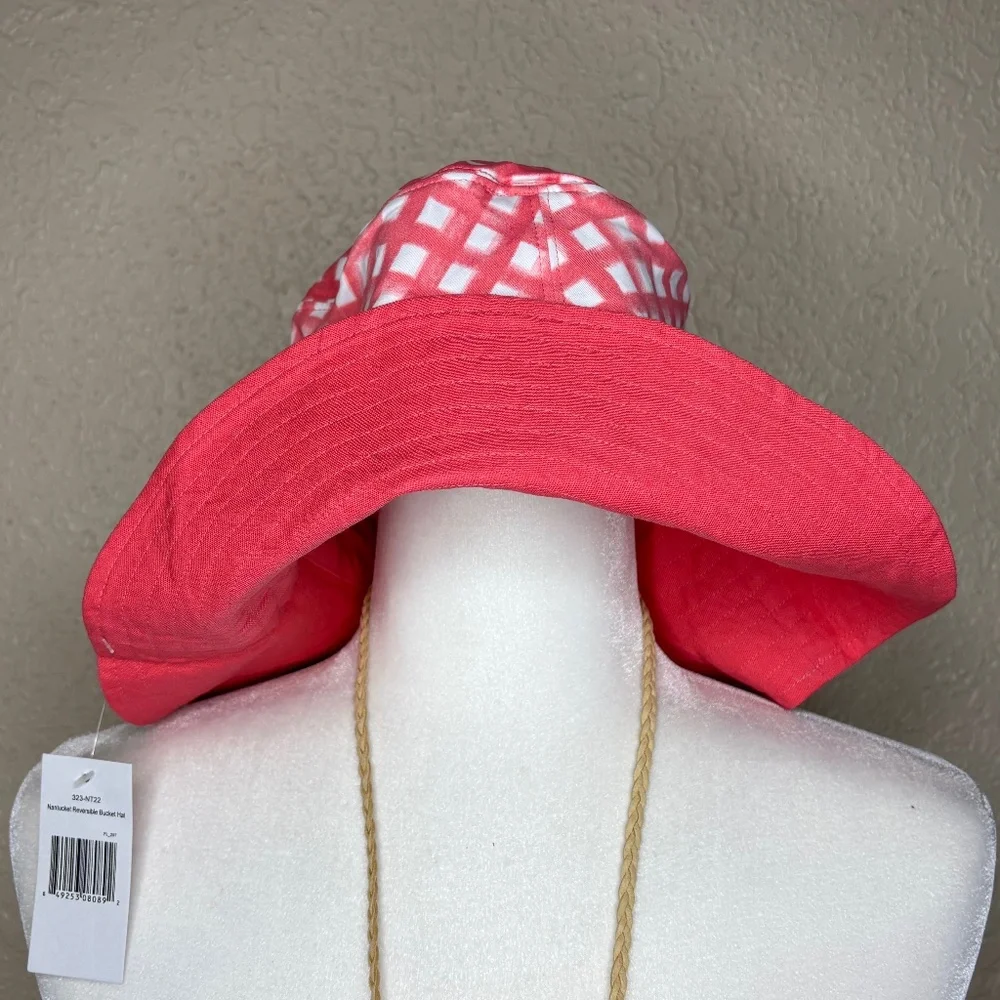 Coral White Reversible Lattice Print Nantucket Bucket Cloth Hat Women's One Size